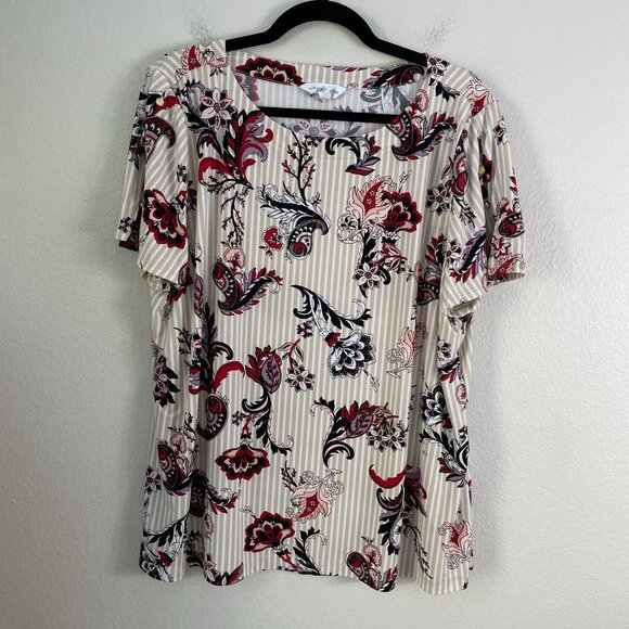 Liz Claiborne Womens Plus XXL Floral Stripe Tunic Top Stretch Short Sleeve Shirt - Picture 6 of 9